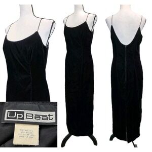 Vtg 90s Black Velvet Maxi Slip Dress Sz 9 Formal Hoco Gothic Fairy Evening 3120